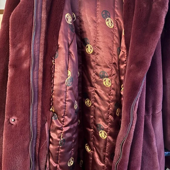 Dennis Basso Deep Maroon Faux Fur Jacket - Picture 3 of 5
